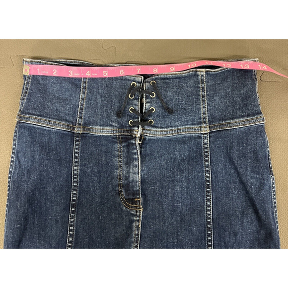 Free People Denim Skirt Womens 6 Blue Jean Stretch Mini Skirt Lace up Front FS - Picture 8 of 10